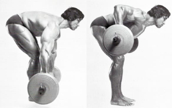Arnold performing the overhand bent over row